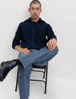 Cotton Blend Milano-Knit Zip Up Jumper