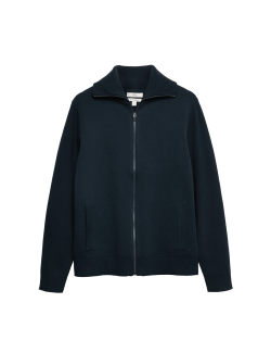 Cotton Blend Milano-Knit Zip Up Jumper