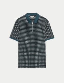 Cotton Rich Geometric Half Zip Polo Shirt