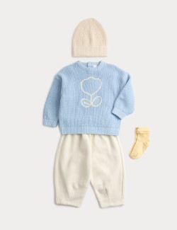 4dílný pletený outfit s vysokým podílem bavlny (0–6 let)