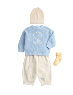 4dílný pletený outfit s vysokým podílem bavlny (0–6 let)
