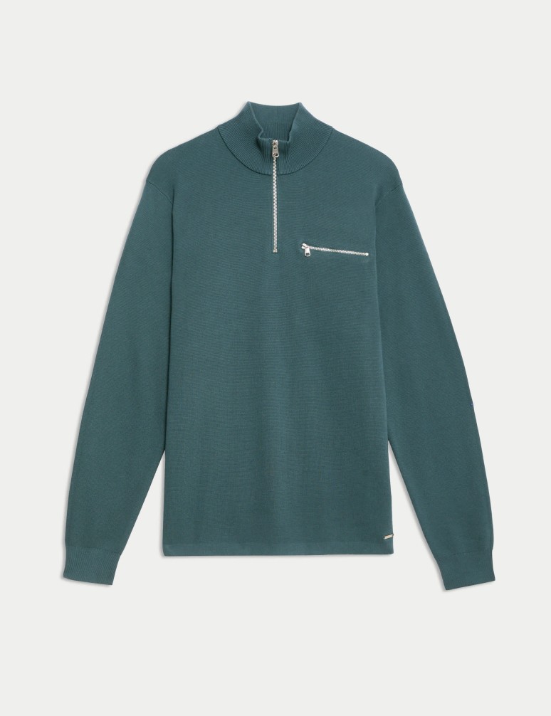 Cotton Rich Funnel Neck Half Zip Jumper