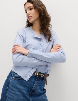 Air-Yarn Ruffle Slim Fit Cardigan