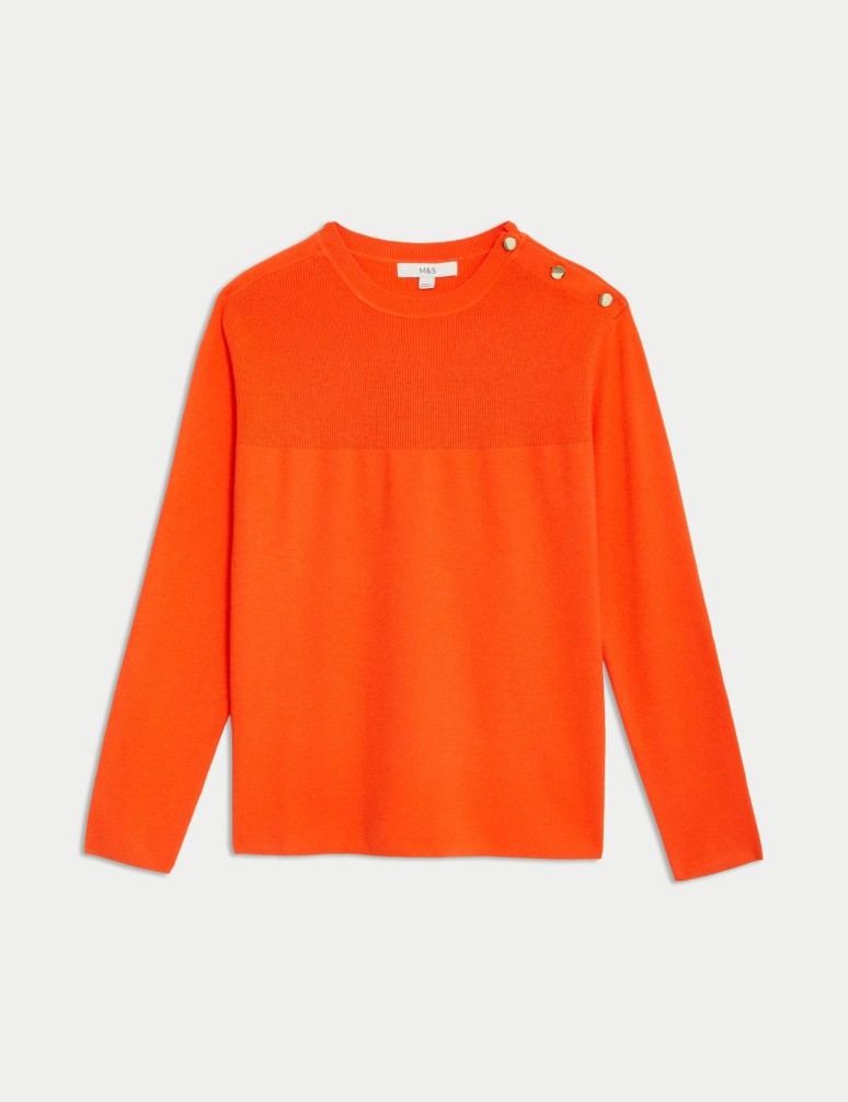 Soft Touch Crew Neck Button Detail Jumper