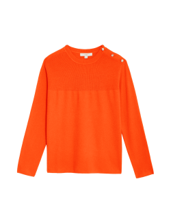 Soft Touch Crew Neck Button Detail Jumper