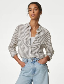 Cotton Rich Striped Utility Girlfriend Shirt