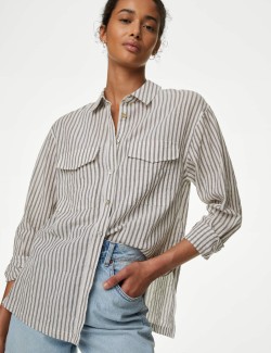 Cotton Rich Striped Utility Girlfriend Shirt