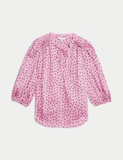 Printed Tie Neck Popover Blouse