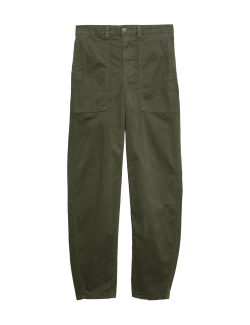 Cotton Rich Barrel Leg Trousers