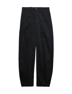 Cotton Rich Barrel Leg Trousers