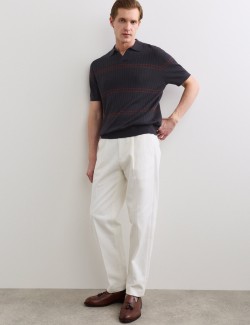 Merino Wool Rich Knitted Polo Shirt with Silk