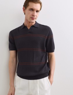 Merino Wool Rich Knitted Polo Shirt with Silk
