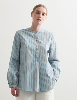Pure Cotton Striped Collarless Shirt