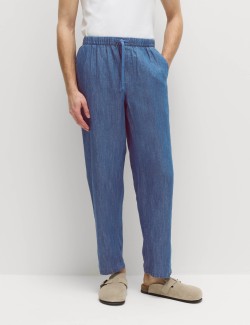 Loose Fit Linen Blend Elasticated Waist Trousers
