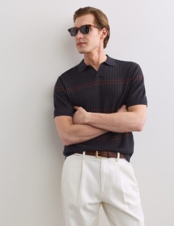 Merino Wool Rich Knitted Polo Shirt with Silk
