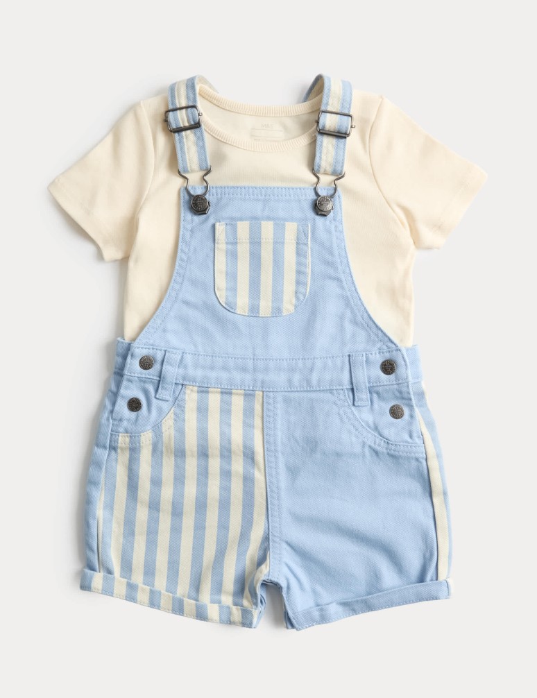 Dvoudílný outfit s kalhotami s laclem z čisté bavlny (0–3 roky)
