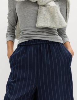 Pinstripe Elasticated Waist Wide Leg Trousers
