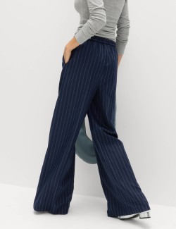 Pinstripe Elasticated Waist Wide Leg Trousers