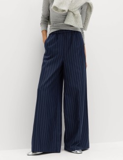 Pinstripe Elasticated Waist Wide Leg Trousers
