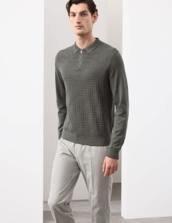 Polo tričko s geometrickým vzorem z mercerizované bavlny s půl zipem