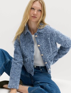 Denim Textured Cropped Jacket
