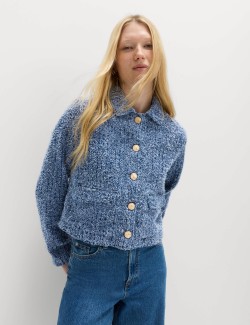 Denim Textured Cropped Jacket