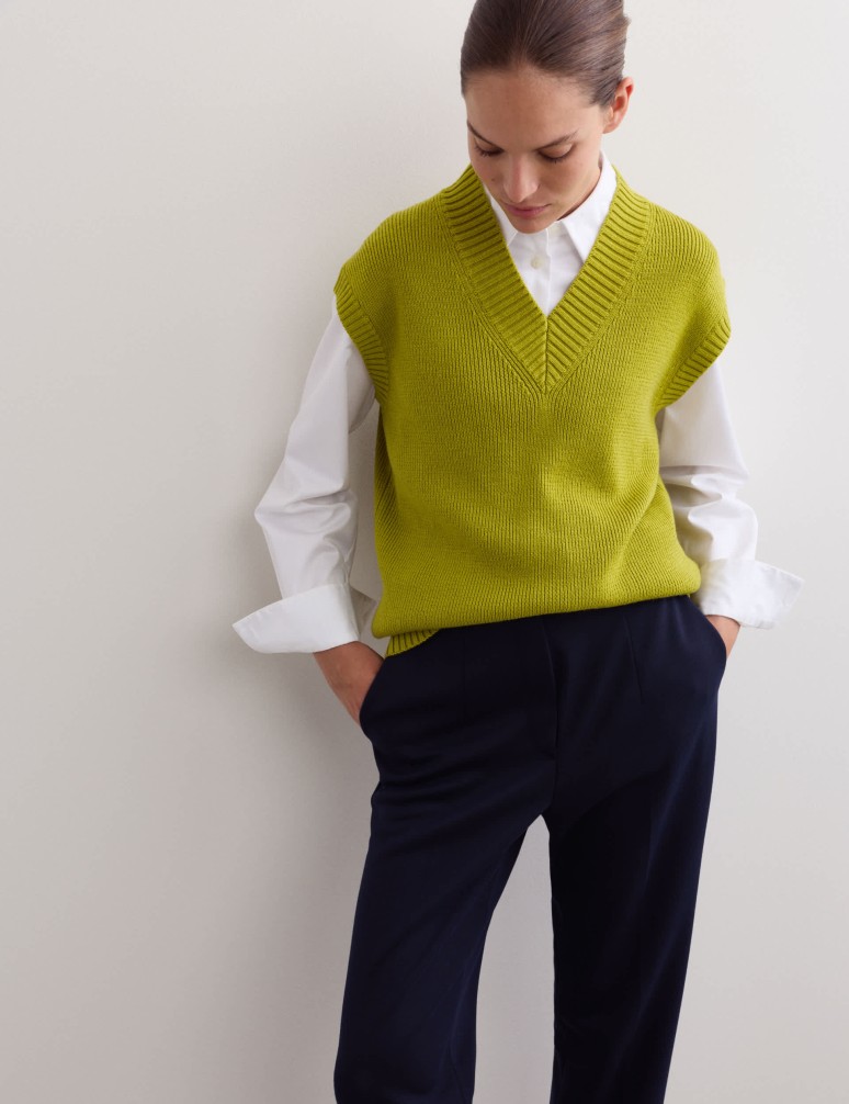 Pure Merino Wool V-Neck Knitted Vest