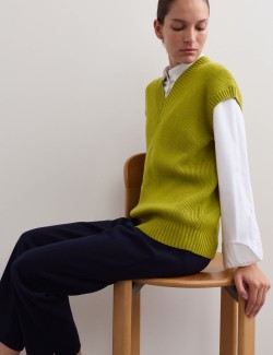 Pure Merino Wool V-Neck Knitted Vest