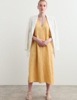 Lyocell Blend Jacquard V-Neck Midi Dress