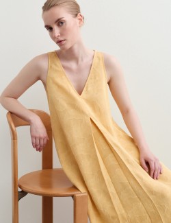 Lyocell Blend Jacquard V-Neck Midi Dress