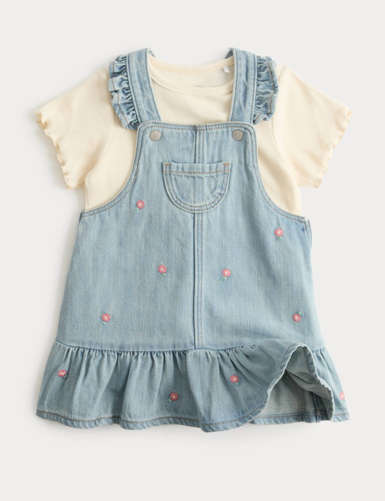 2 Piece Denim Embroidered Pinny Outfit (0-5 Yrs)