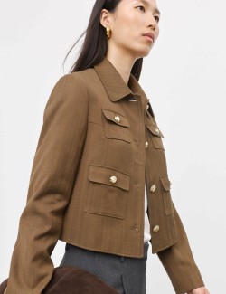 Cotton Blend Twill Cropped Jacket