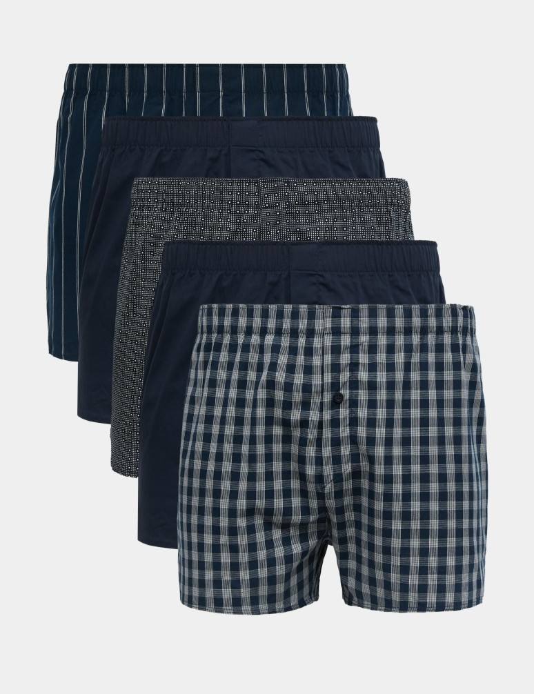 5pk Pure Cotton Assorted Woven Boxers