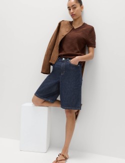 Denim High Waisted Jorts with Linen