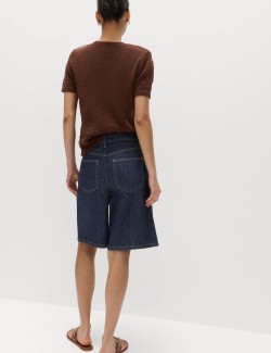 Denim High Waisted Jorts with Linen