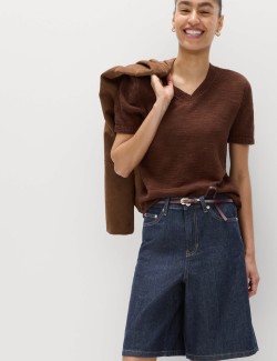 Denim High Waisted Jorts with Linen