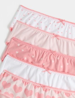 10 Pack Cotton with Stretch Pink Heart Knickers (2-14 Yrs)