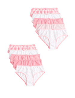 10 Pack Cotton with Stretch Pink Heart Knickers (2-14 Yrs)