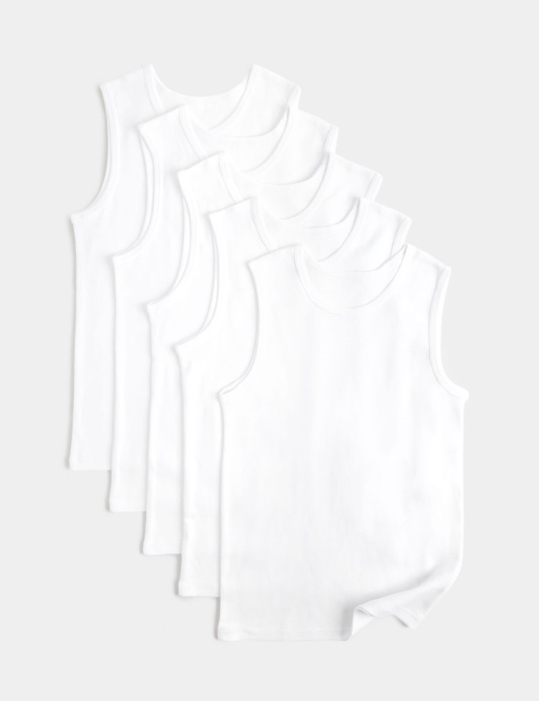 5 Pack Pure Cotton Plain Vests (2-14 Yrs)