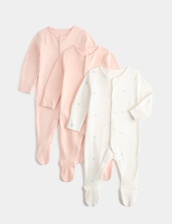 3 Pack Pure Cotton Printed Sleepsuits (0-3 Yrs)