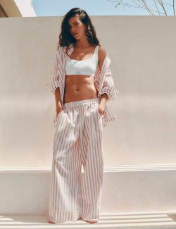 Pure Cotton Striped Wide Leg Pyjama Bottoms
