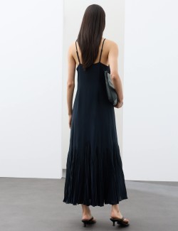 V-Neck Pleat Detail Maxi Slip Dress