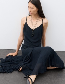 V-Neck Pleat Detail Maxi Slip Dress