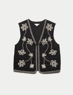 Pure Cotton Embroidered Quilted Gilet