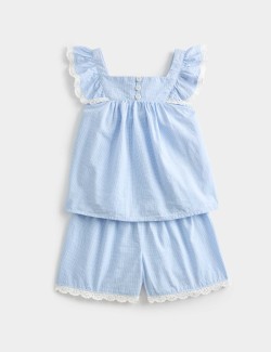 Kids' Pure Cotton Blue Stripe Shortie Pyjamas (1-8 Yrs)