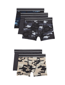 5pk Cotton with Stretch Camo Trunks (5-16 Yrs)