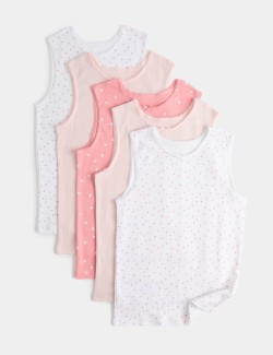 5pk Pure Cotton Heart Print Vests (2-14 Yrs)