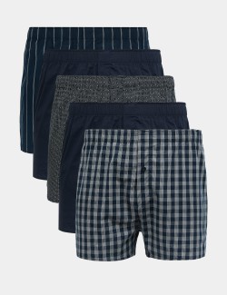 5pk Pure Cotton Assorted Woven Boxers