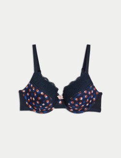 Printed Lace Trim Wired Full Cup Bra A-E