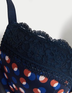 Printed Lace Trim Wired Full Cup Bra A-E